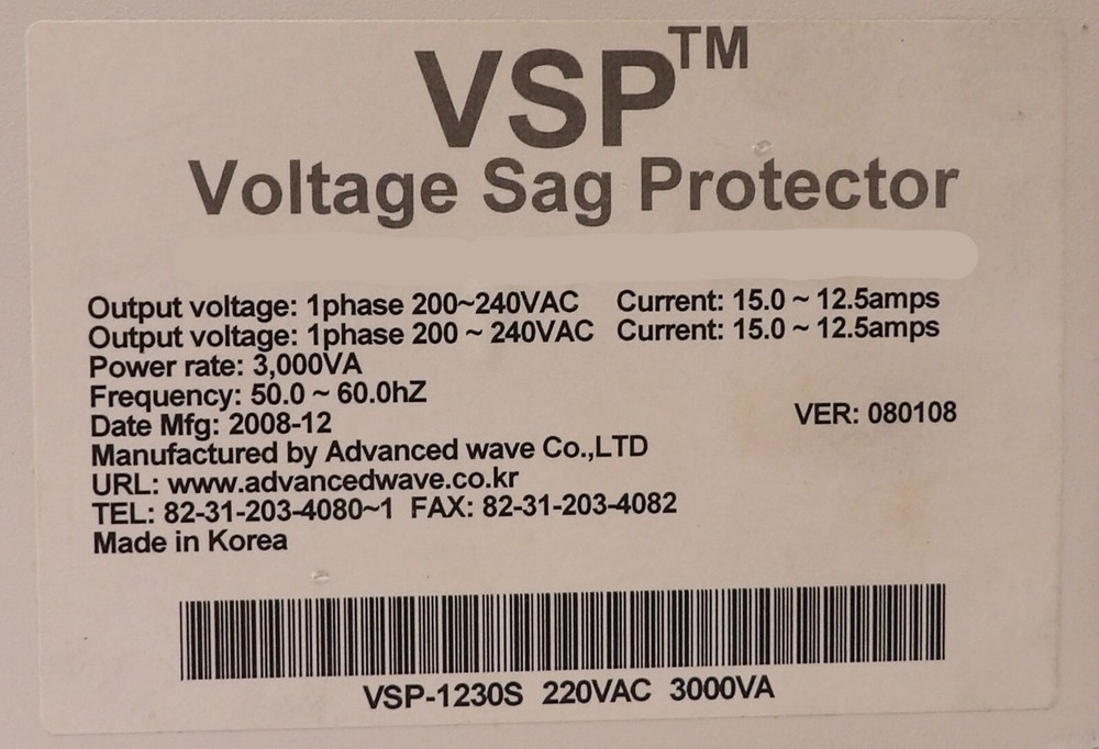 Advanced Wave VSP-1230S Voltage Sag Protector Untested Surplus