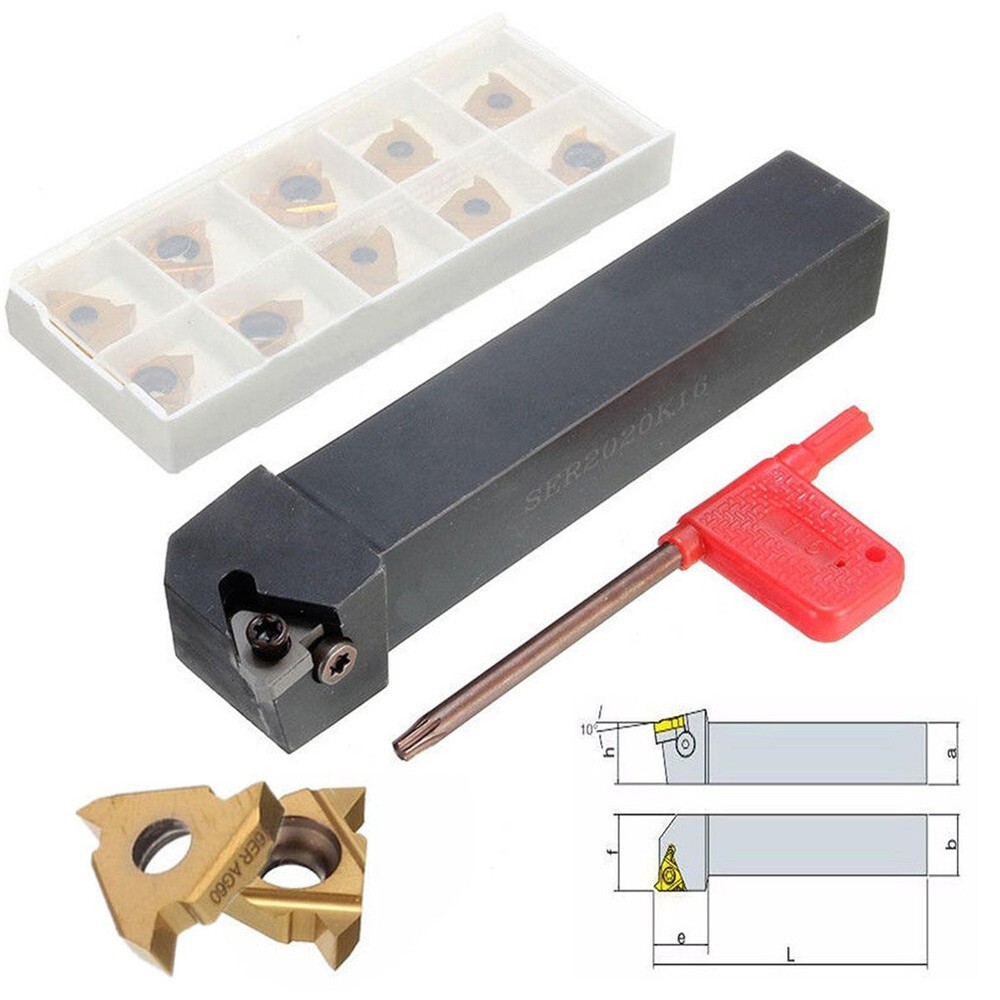 External Thread Turning Tools Lathe Cutter CNC Holder +10pcs 16ER Carbide Insert