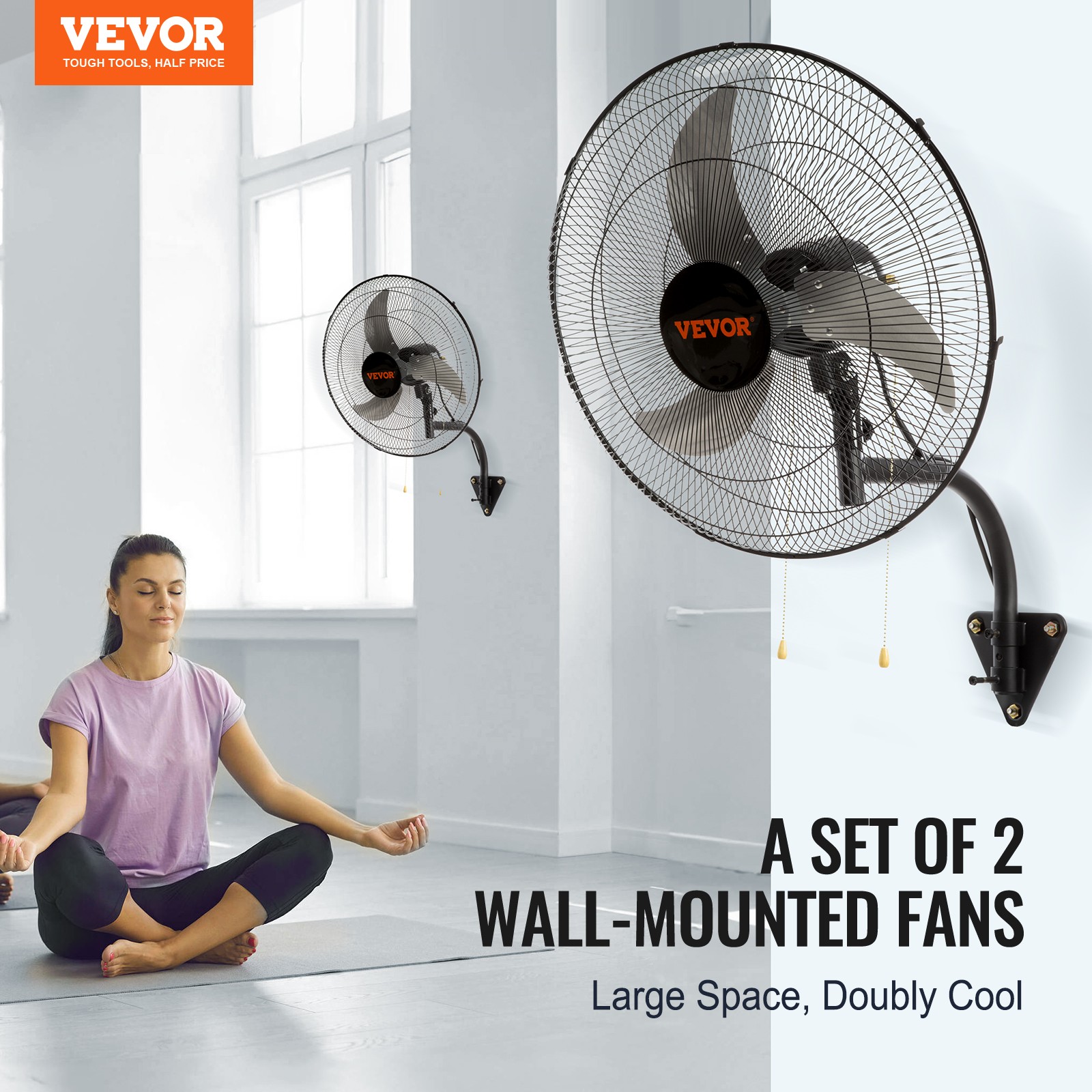 VEVOR 2Pcs 18'' Industrial Wall Mount Fan Oscillating Metal Fan 3 Speed Airflow