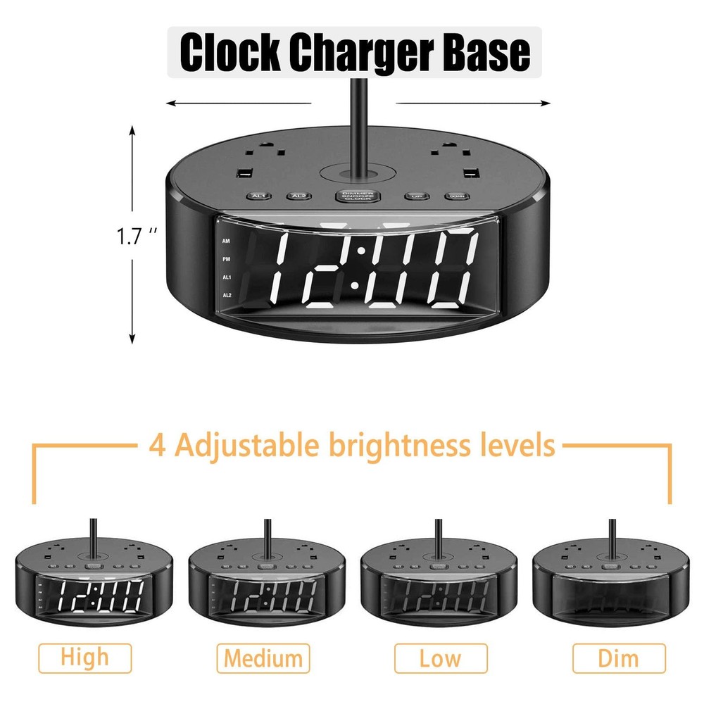 Touch Control Nightstand Lamp USB C Charging Alarm Clock Dimmable Gray