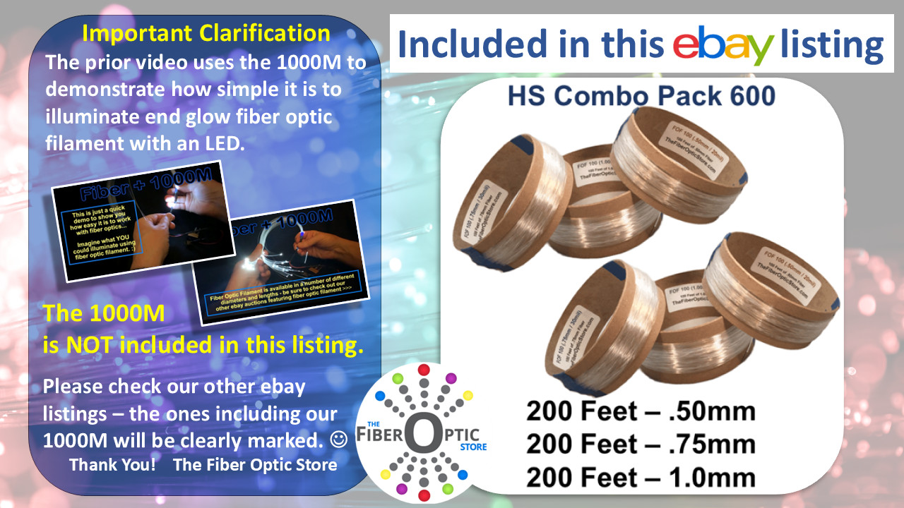 Fiber Optic Lighting Filament - 200ft of each: .50mm .75mm & 1.0mm FREE SHIPPING