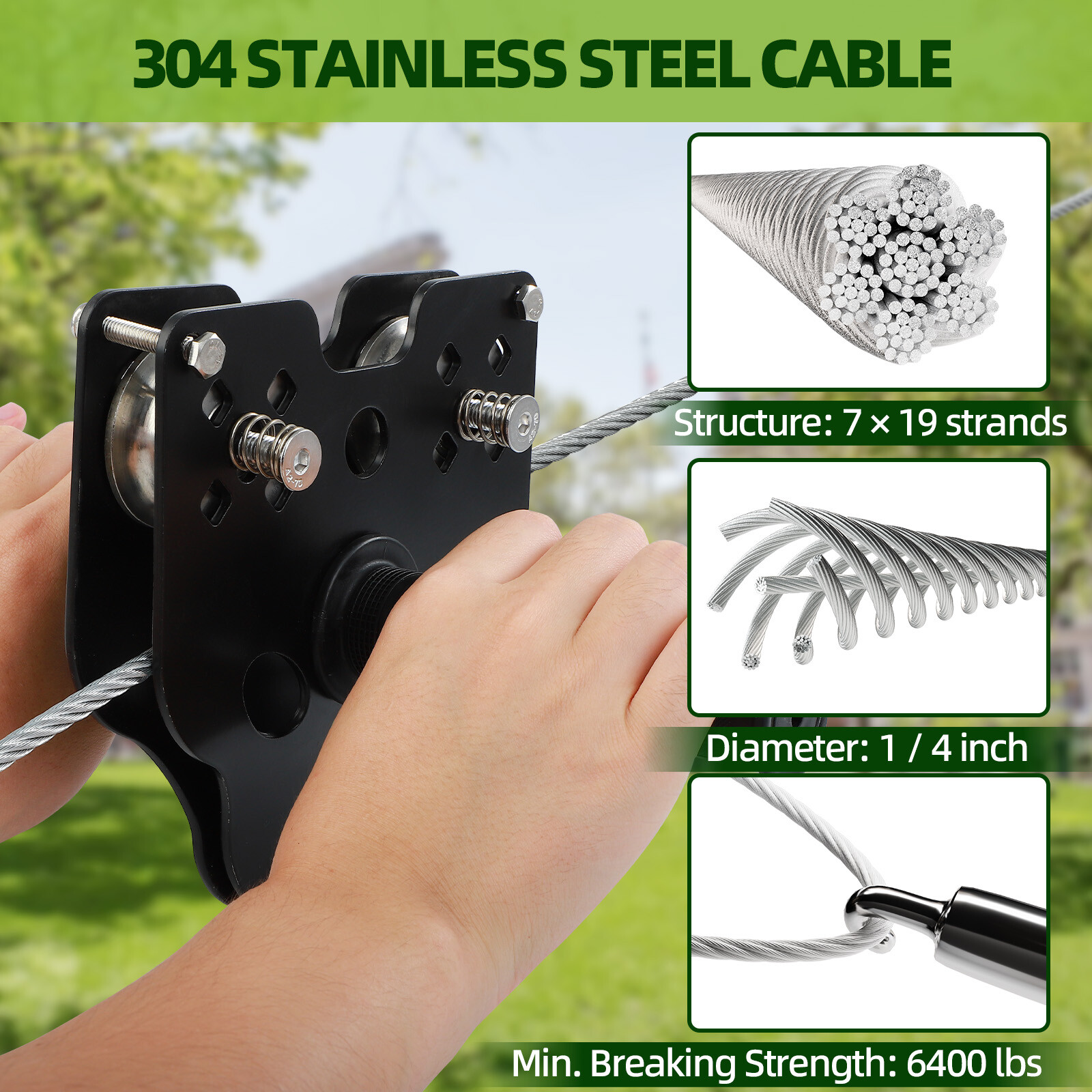 160FT Zipline for Backyard Kids and Adults Up to 400 lbs - Outdoor Zip Lines Kit