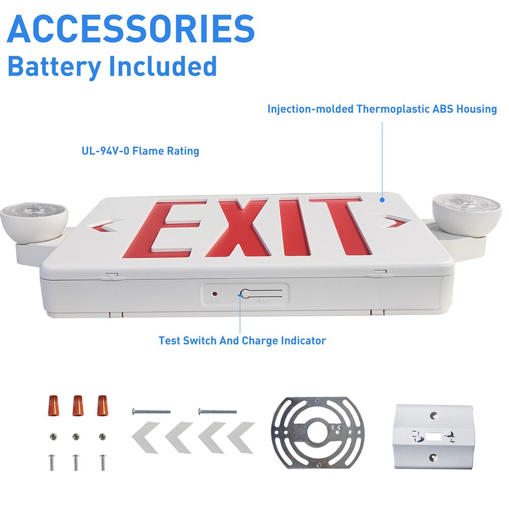 5Pack LED Exit Sign Emergency Light–Hi Output Compact Combo Red Fire UL listed