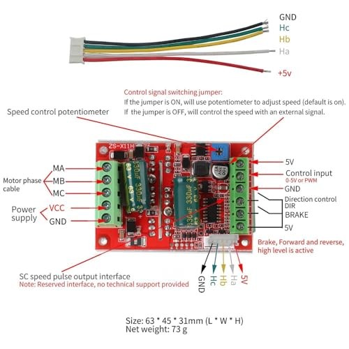 Three-Phase Hall Brushless DC Electric Motor Controller 6-60V PWM Speed Module