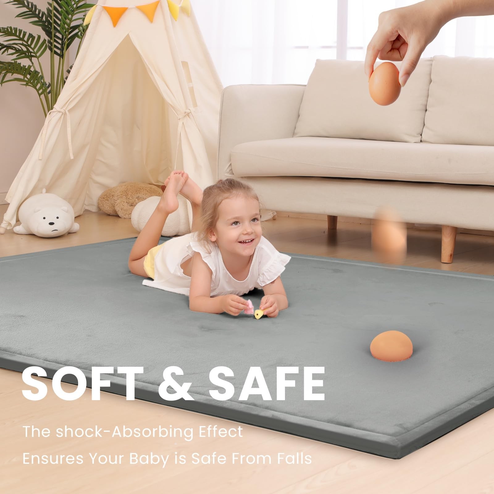 Baby Play Mat for Floor,1.3" Thick Memory Foam Tummy Time Mat,Soft Coral Velv...