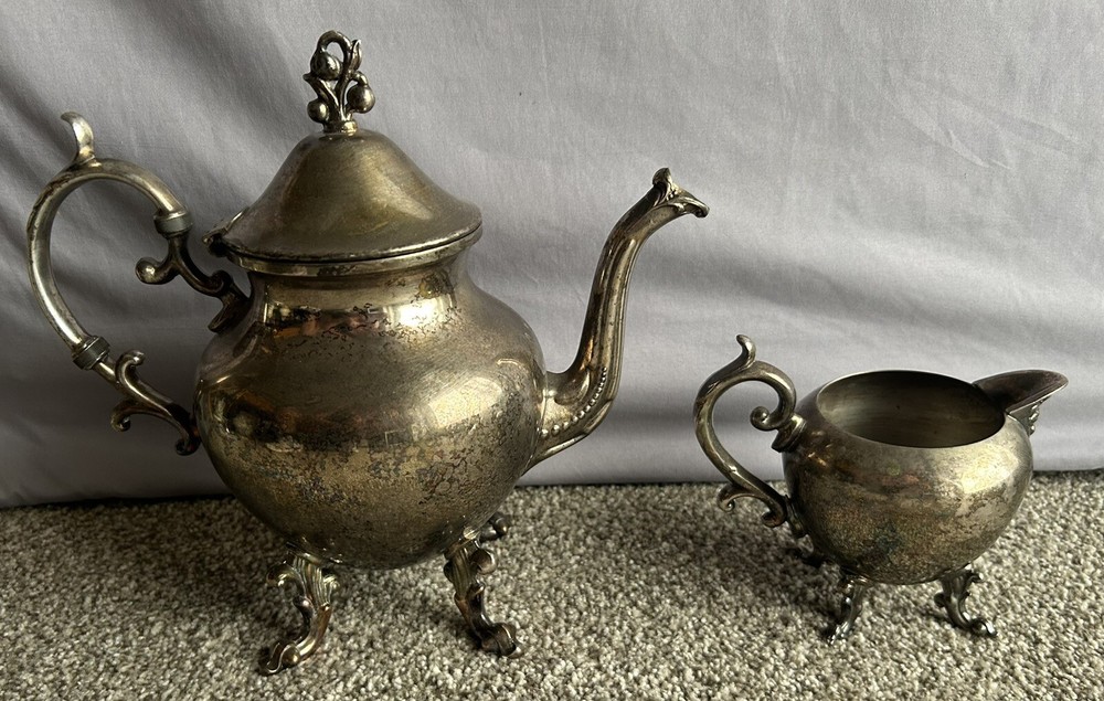 Antique Birmingham Silver Footed Coffee/Teapot BSC & Creamer Pitcher Collector