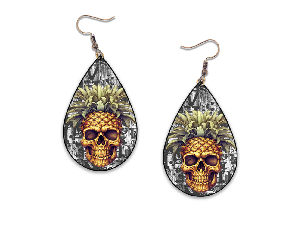 Pineapple Skull Teardrop Earrings