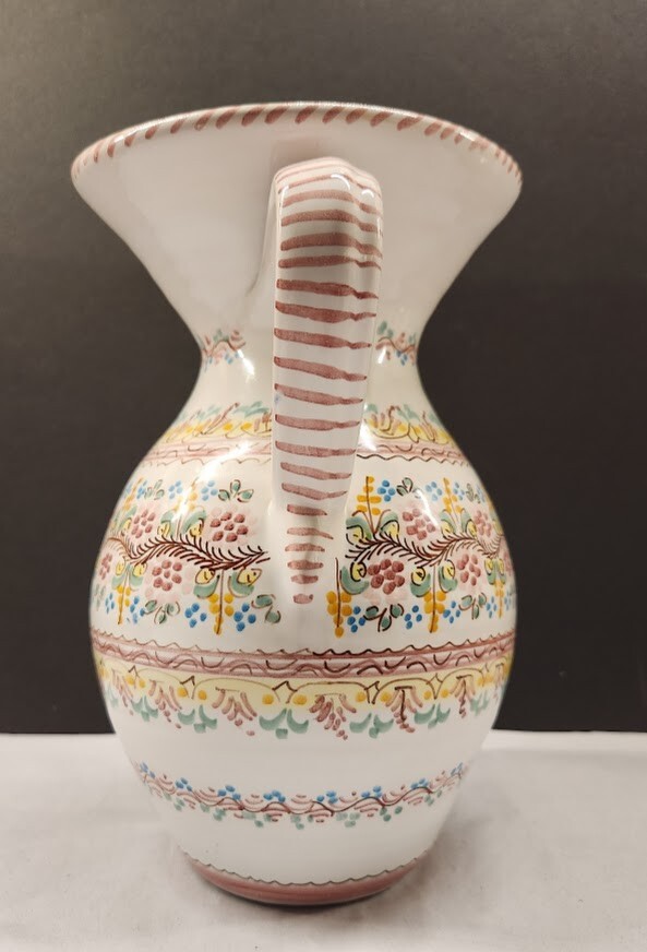 Spanish Colored Dot Pottery Pitcher Artisan Crafted Created Hand Painted EUC