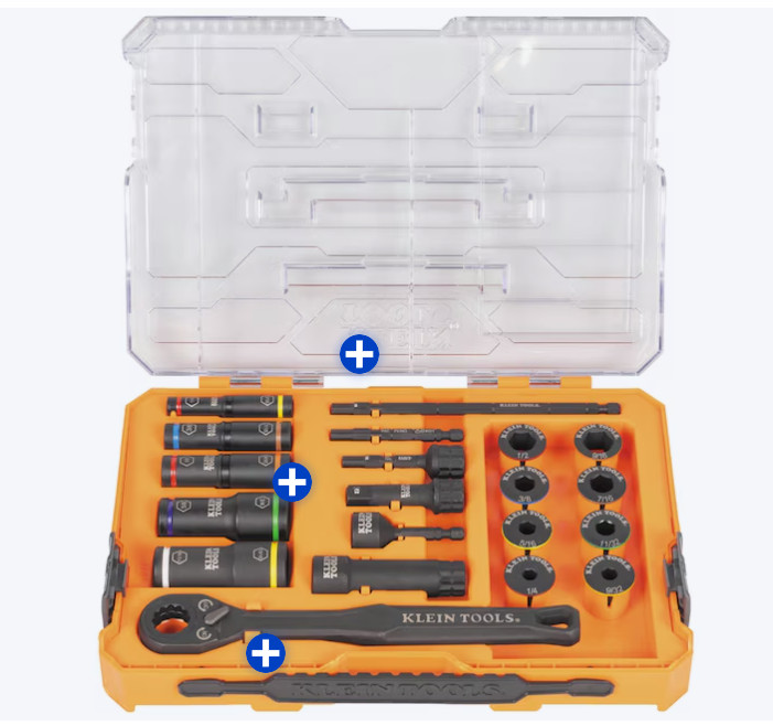 Klein Tools KNECT Impact Pass Through and Deep-Well Flip Socket Set, 20-Piece