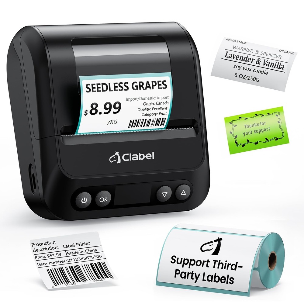 CLABEL 320B Label Maker 3 Inch Bluetooth Barcode Printer Thermal Label Printe...