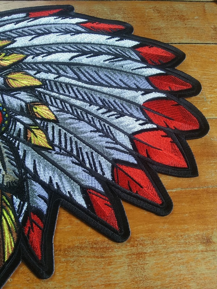 LARGE Embroidered Back Patch ~ Native Indian CHIEF Headdress Biker JACKET PATCH