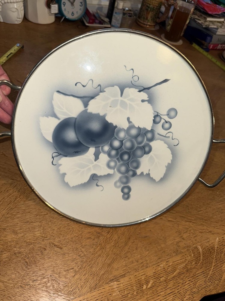 Vintage Ceramic Serving Tray with Grapes Design
