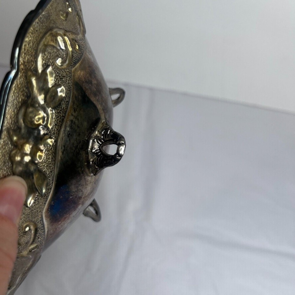 Godinger Silver Art Co Footed Etched Floral Silver Plated Dish Bowl w/ Handles