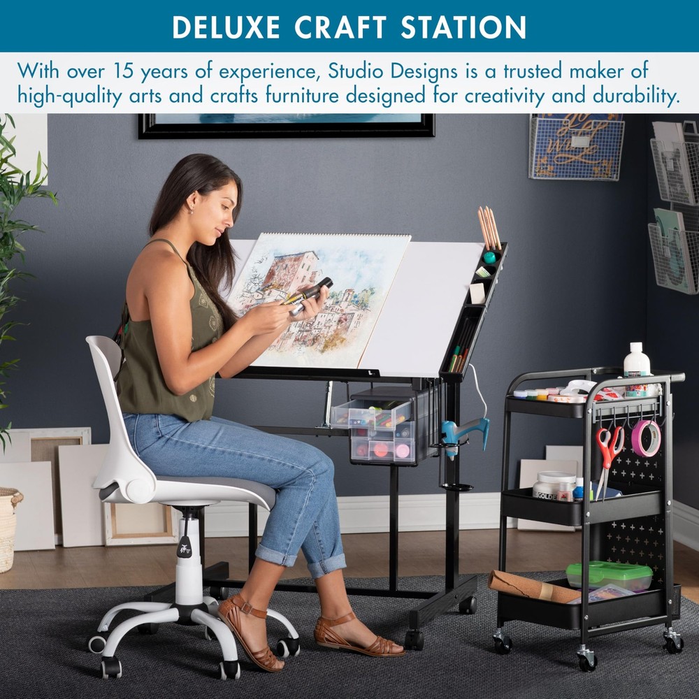 Studio Designs Deluxe Craft Station, Top Adjustable Drafting Table Craft Tabl...