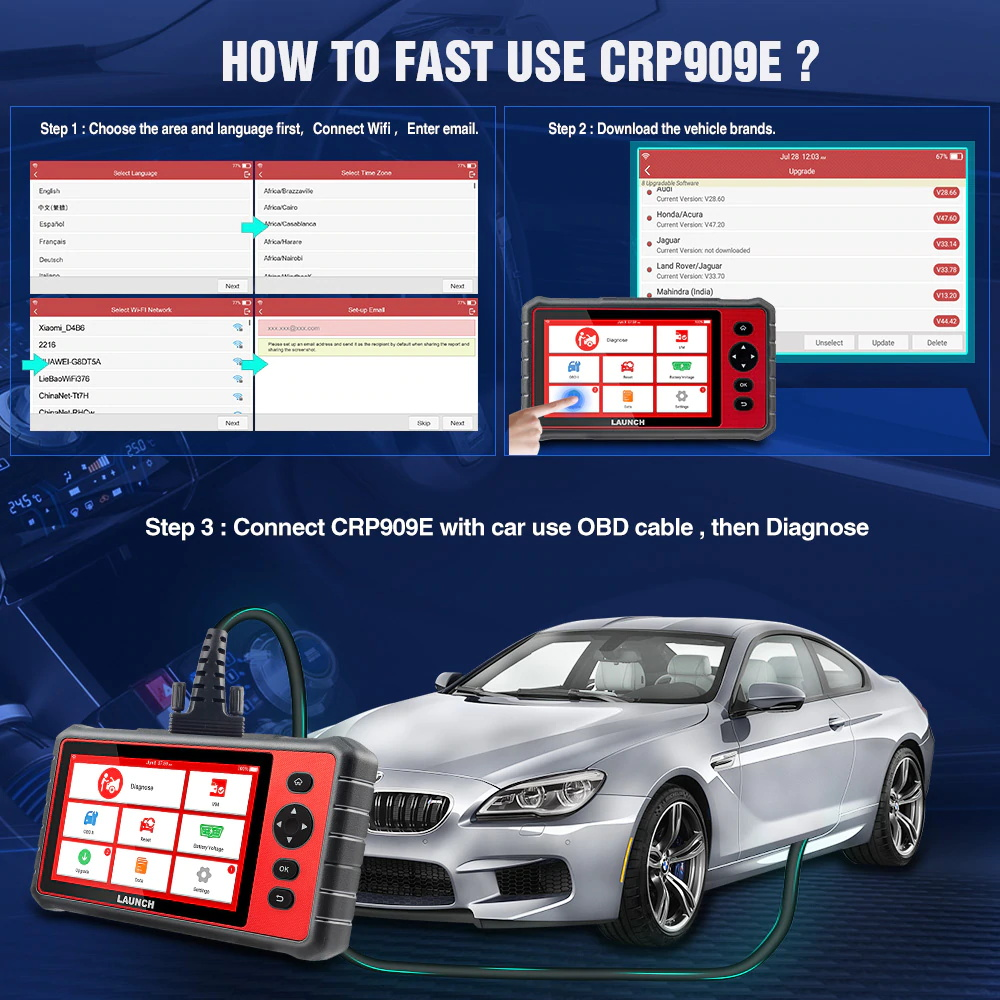 LAUNCH CRP909E Pro Elite Car Diagnostic Tool OBD2 Scanner Key Coding Full System