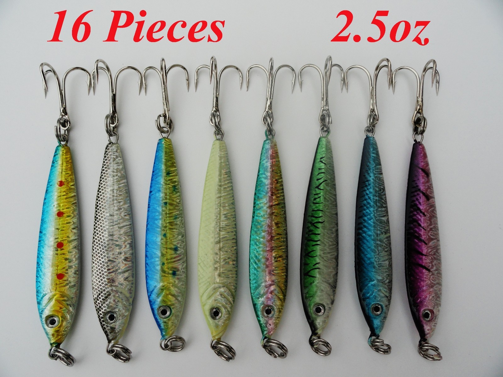 16 Pieces 2.5 oz Mega Live bait Metal Jigs 8 Colors - Two of each color