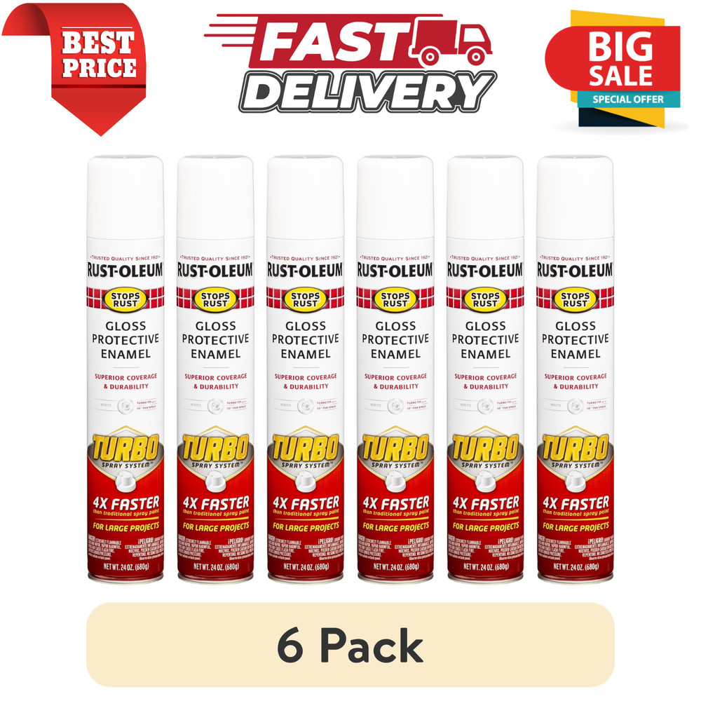 (6 Pack) Rust Oleum Stops Rust Gloss Turbo Spray Paint Protective Enamel 24 oz