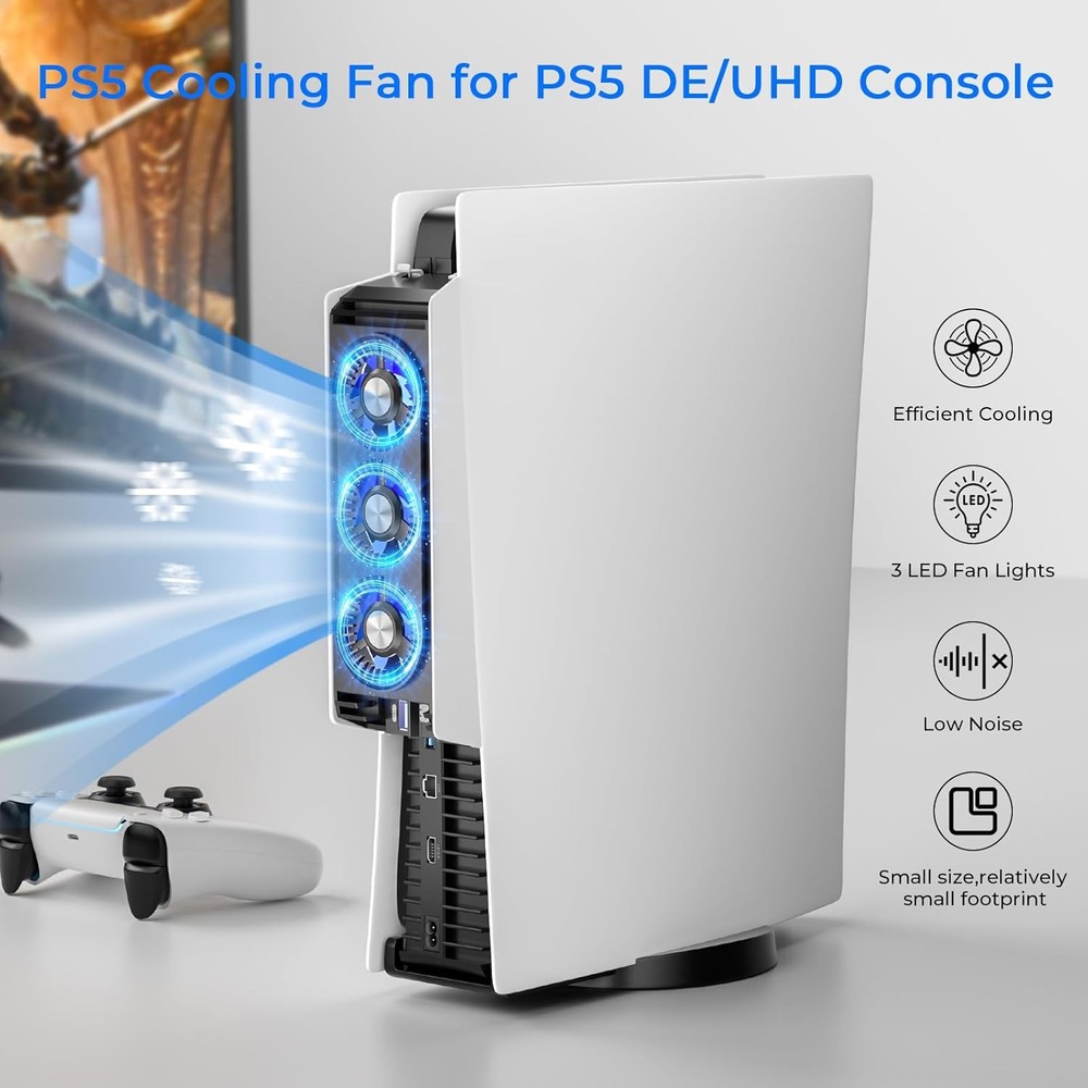PS5 Cooling Fan with LED Light,Quiet and Efficient Cooling System for PS5