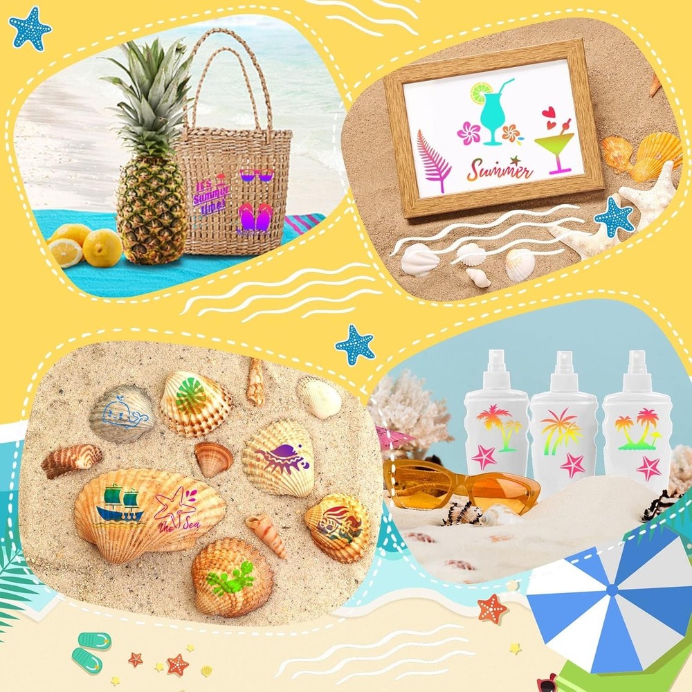 Reusable Beach Stencils Set - 56 Durable Ocean-Themed Patterns for Art Projects