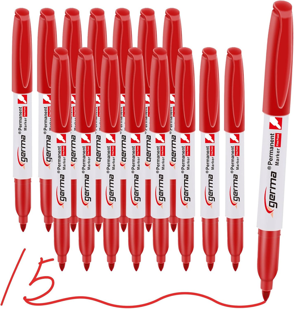 Permanent Markers,Fine Point Markers, 15 Pack Red Permanent Marker Set, Quick Dr