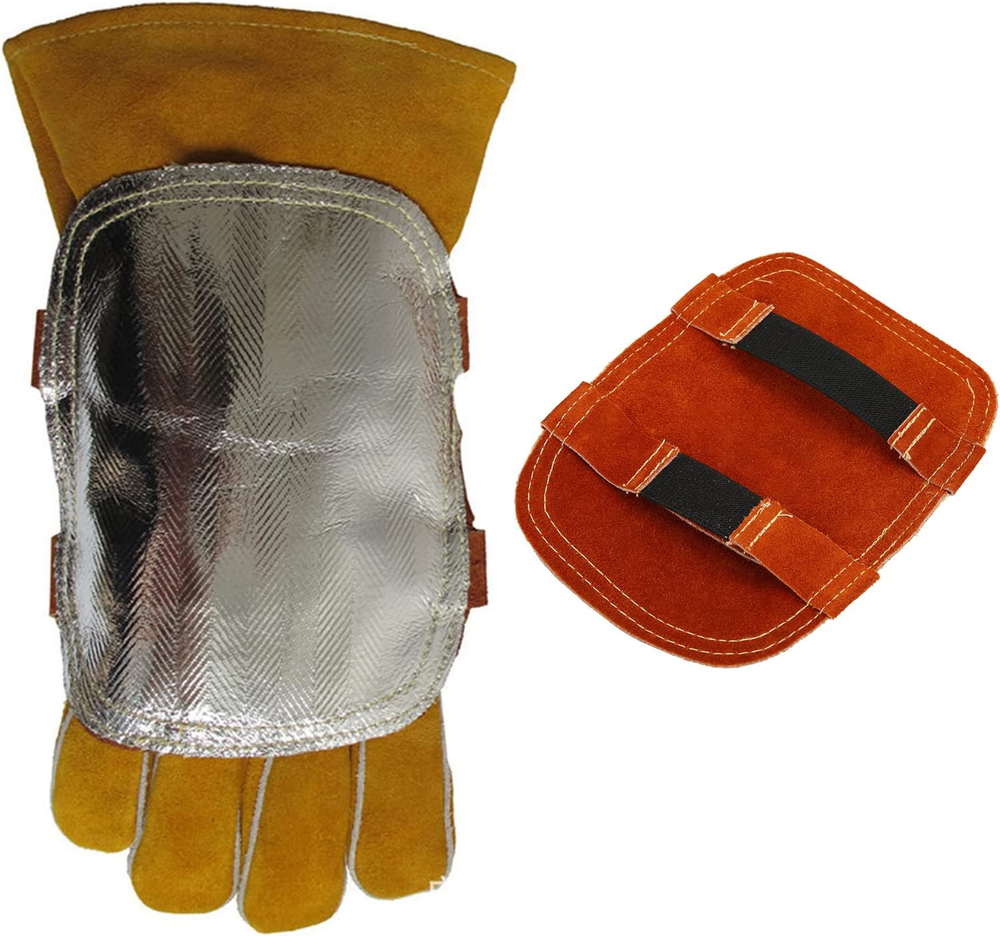 Hand Heat Shield, Welding Hand Pad, Split Cowhide Leather Aluminized Back Weldin