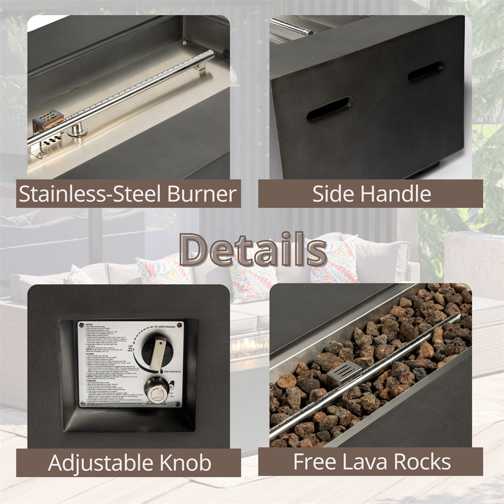 Outdoor Rectangle Propane Fire Pit Table 60inch 60000 BTU Concrete Fire Table