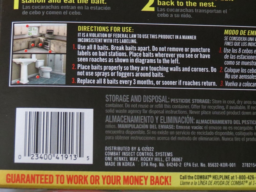 Combat Roach Killing Bait for Large Roaches, Package Includes 8 Stations 12 Pack
