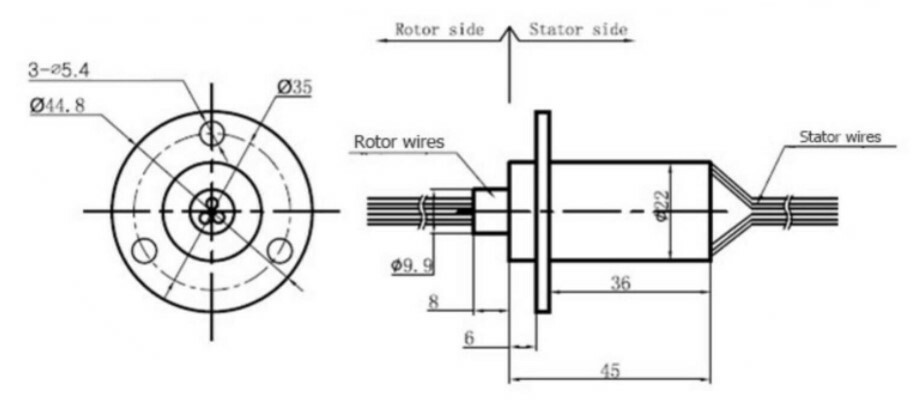 Wind Turbine Slip Ring 2-Phase 30A/Conductor Gold Contacts 250V AC/DC 60A