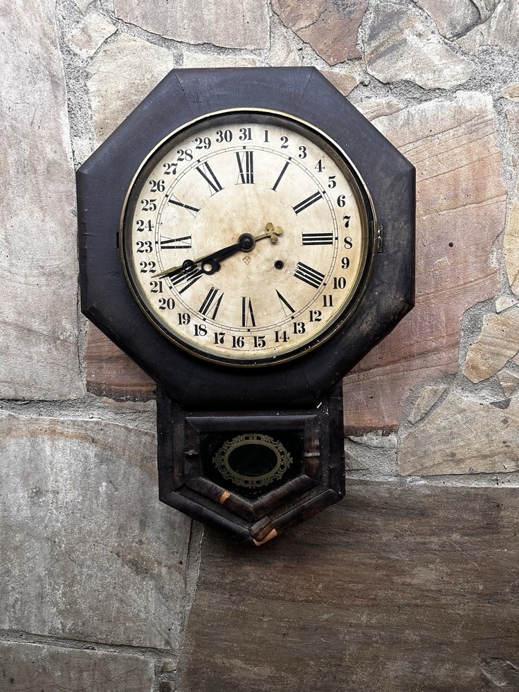 Beautiful Ansonia Octagon Drop Clock With Slant Front Hand Needs Tightened.