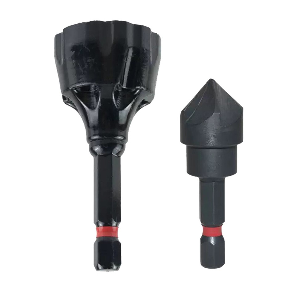 2 PC Deburring Chamfer Tool Set External Internal Rotary 5 Flute Countersink 82°