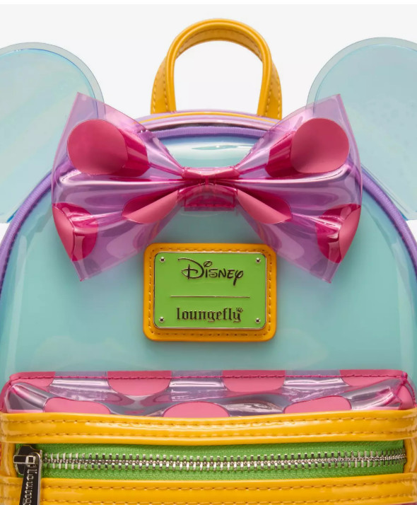 Loungefly Mini Backpack MINNIE MOUSE Polka Dot JELLY Rainbow Ears Colorblock 80s