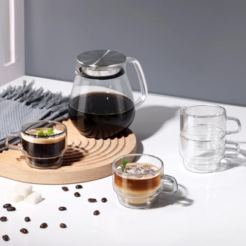 Stackable Glass Cups 4 oz Espresso Glasses Double Walled 4oz*2 Type2-4oz*2