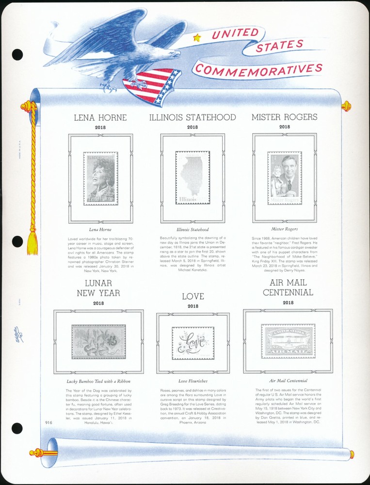WHITE ACE 2018 US Commemorative Singles Stamp Album Supplement U