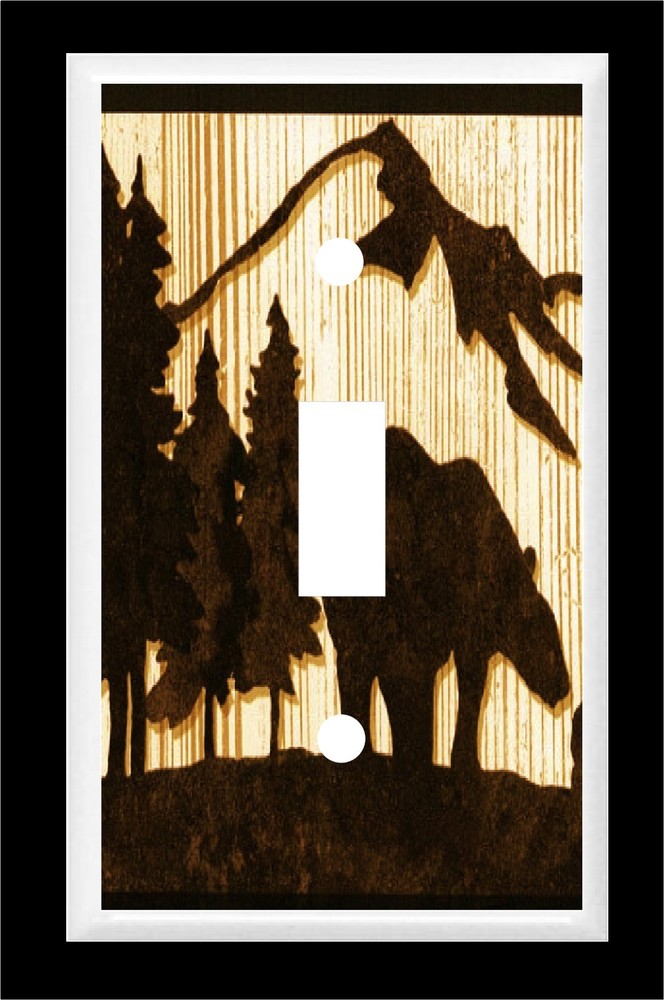 BEAR PINE TREE MOUNTAIN SILHOUETTE LIGHT SWITCH COVER PLATE RUSTIC CABIN DECOR