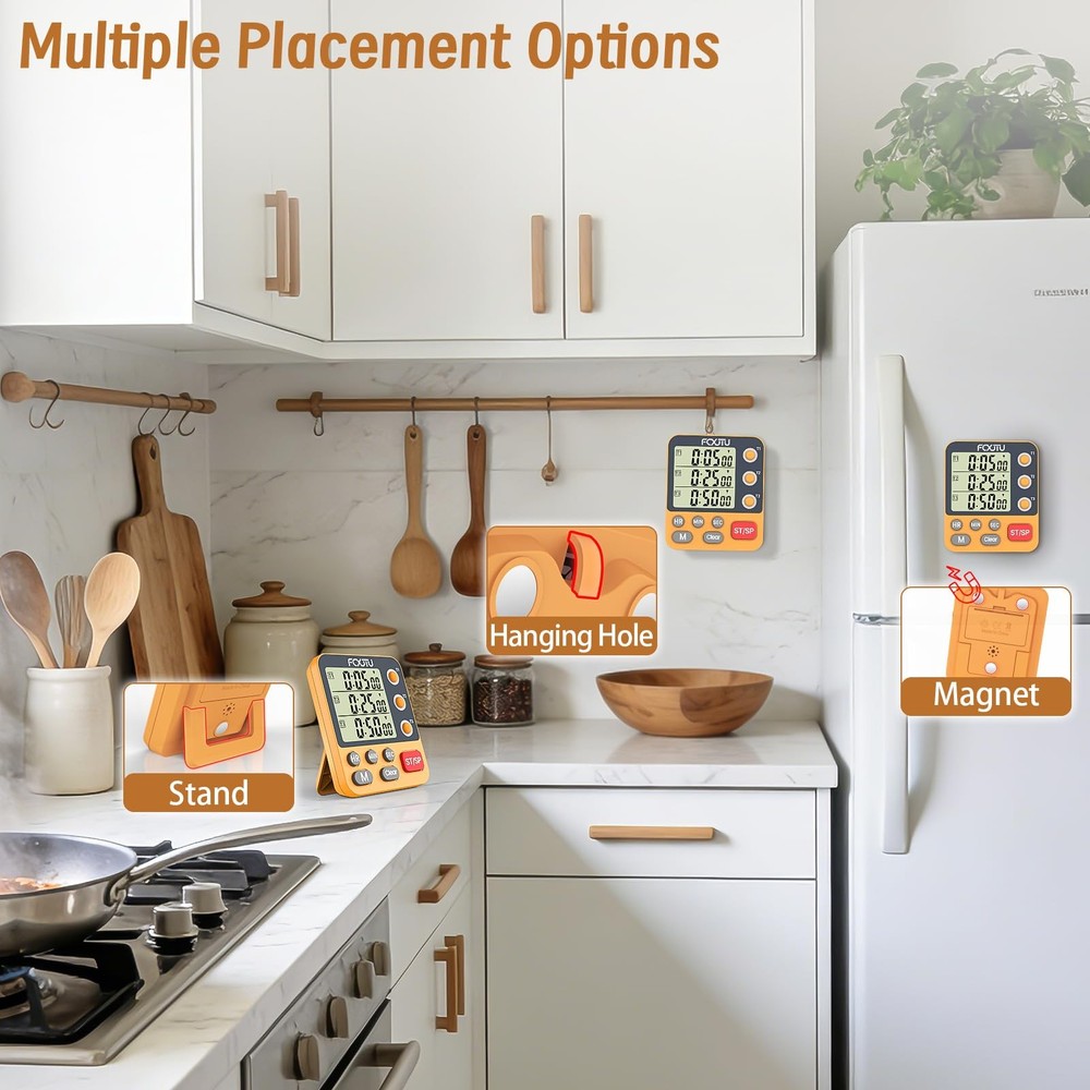Digital Dual Triple Kitchen Timer, 3-Channel Magnetic Countdown Timer for Coo...
