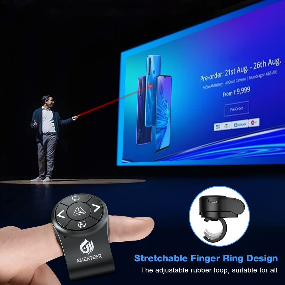 Wireless Presentation clicker for PowerPoint Presentations, RF 2.4GHz Finger ...