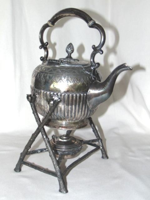 Lovely AESTHETIC 1900s W. BROS. Tilting Silverplate TEAPOT & Twig WARMING STAND