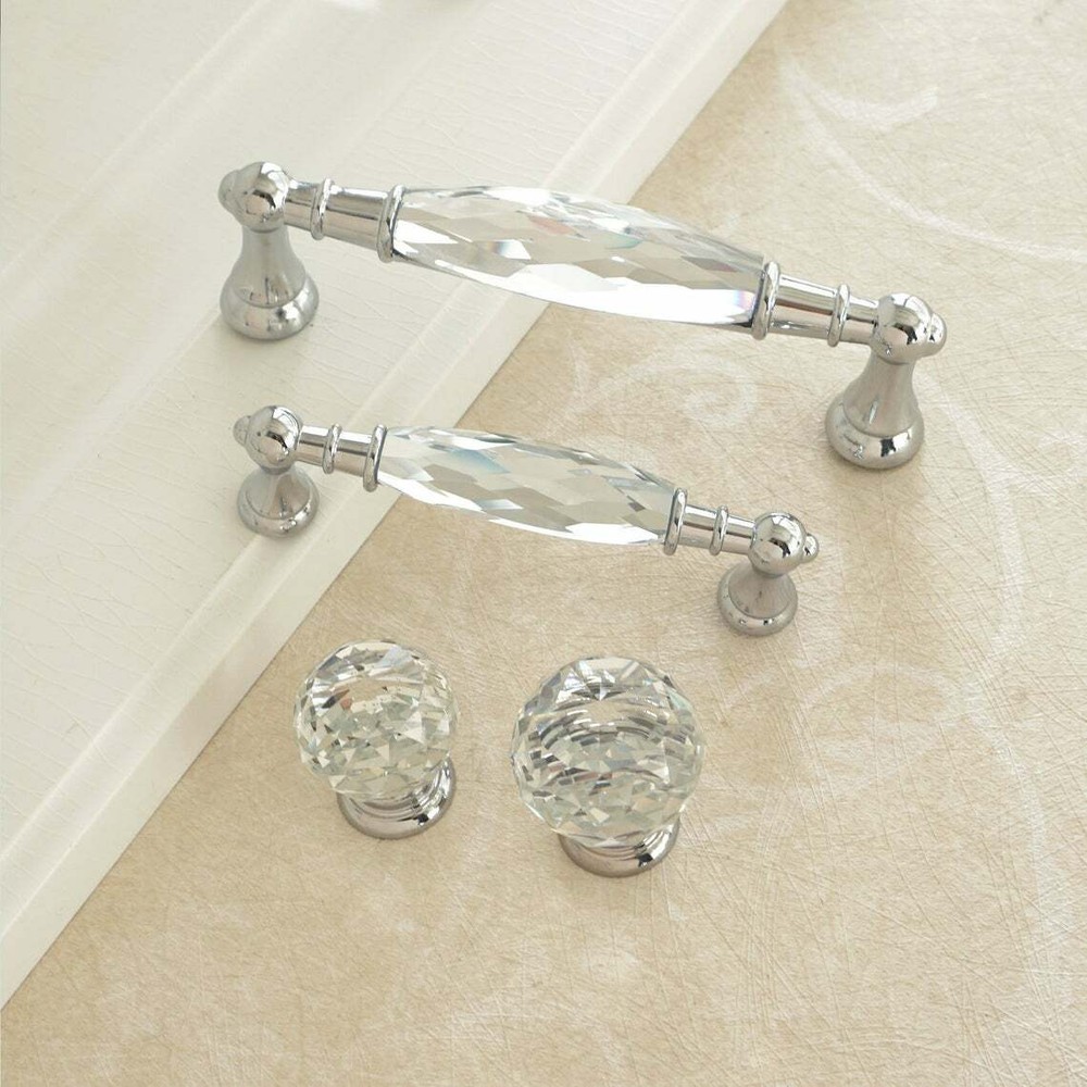 3.75" 5"Crystal Dresser Knobs Drawer Handles Pulls Chrome Silver Modern Cupboard