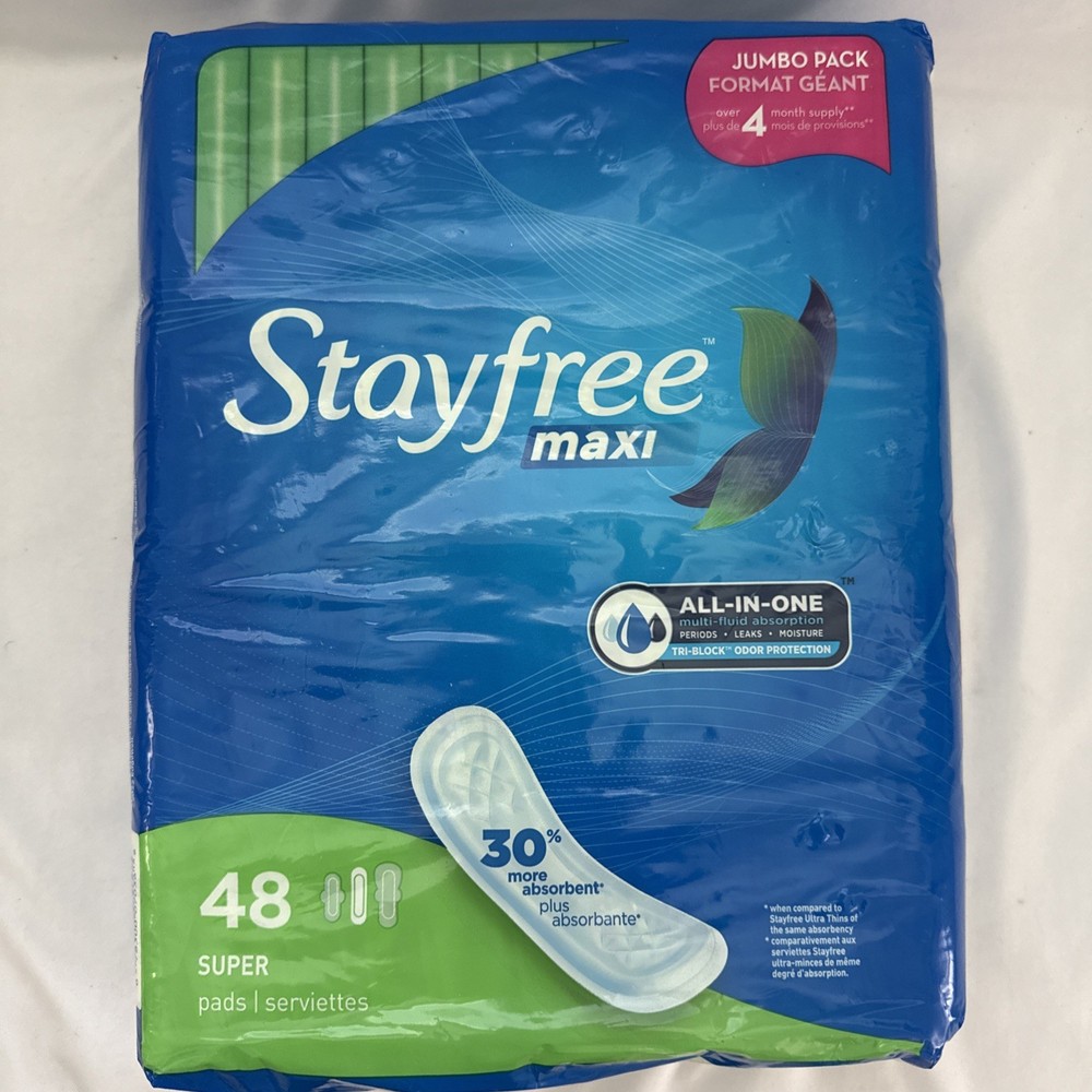 Stayfree Maxi Pads Super Wingless Unscented 48 Count
