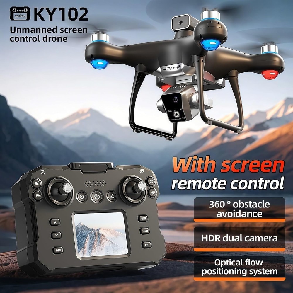 KY102 Drone with Screen Controller SD card, 2 batteries - Black