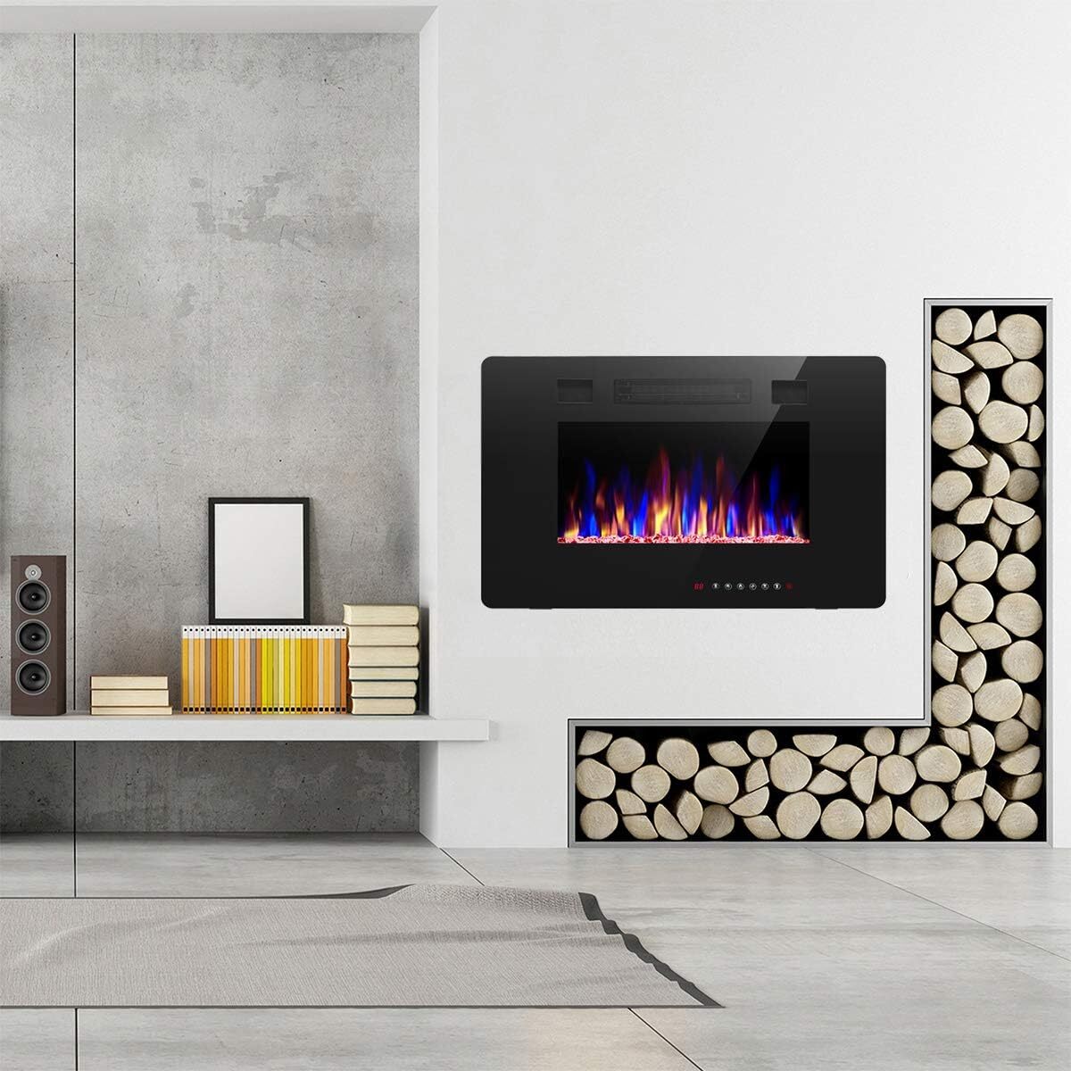 30 inch Recessed and Wall Mounted Electric Fireplace, Ultra Thin and Low Noise,