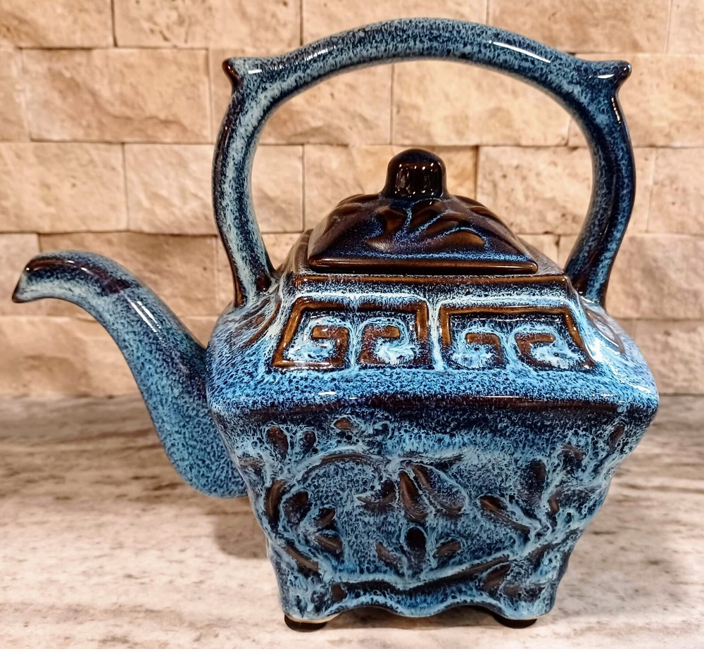 Blue Stoneware Decorative Teapot