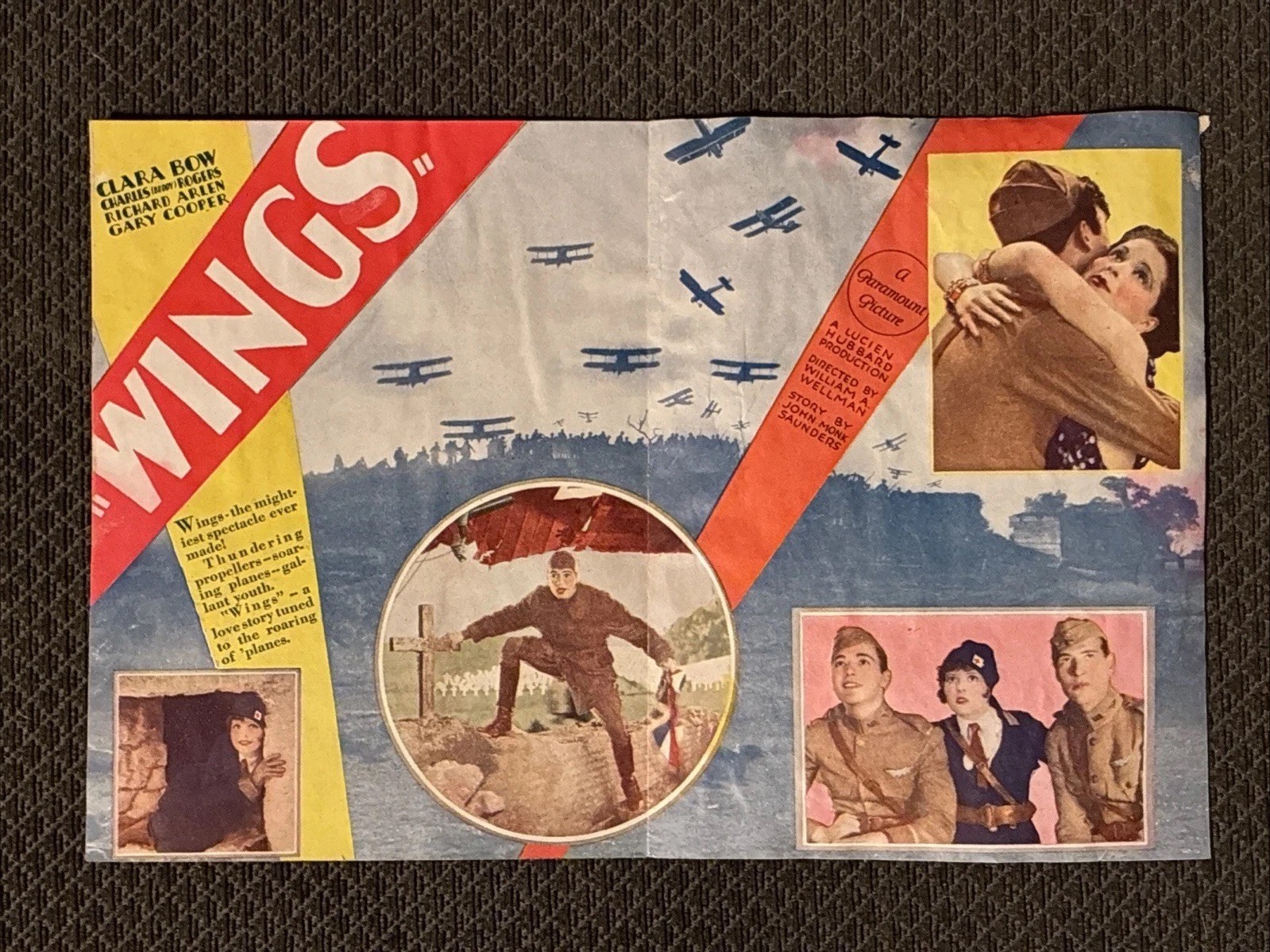 Wings - Original 1927 Movie Herald - Gary Cooper - Clara Bow
