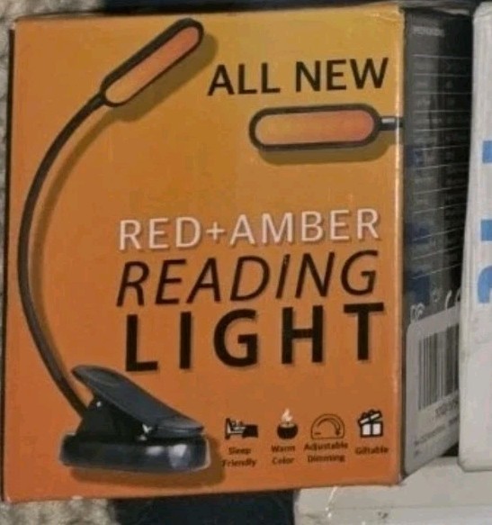 NEW IN BOX~Amber Reading Light/Redlight~Giftable Blue Light~Blocking Book Light