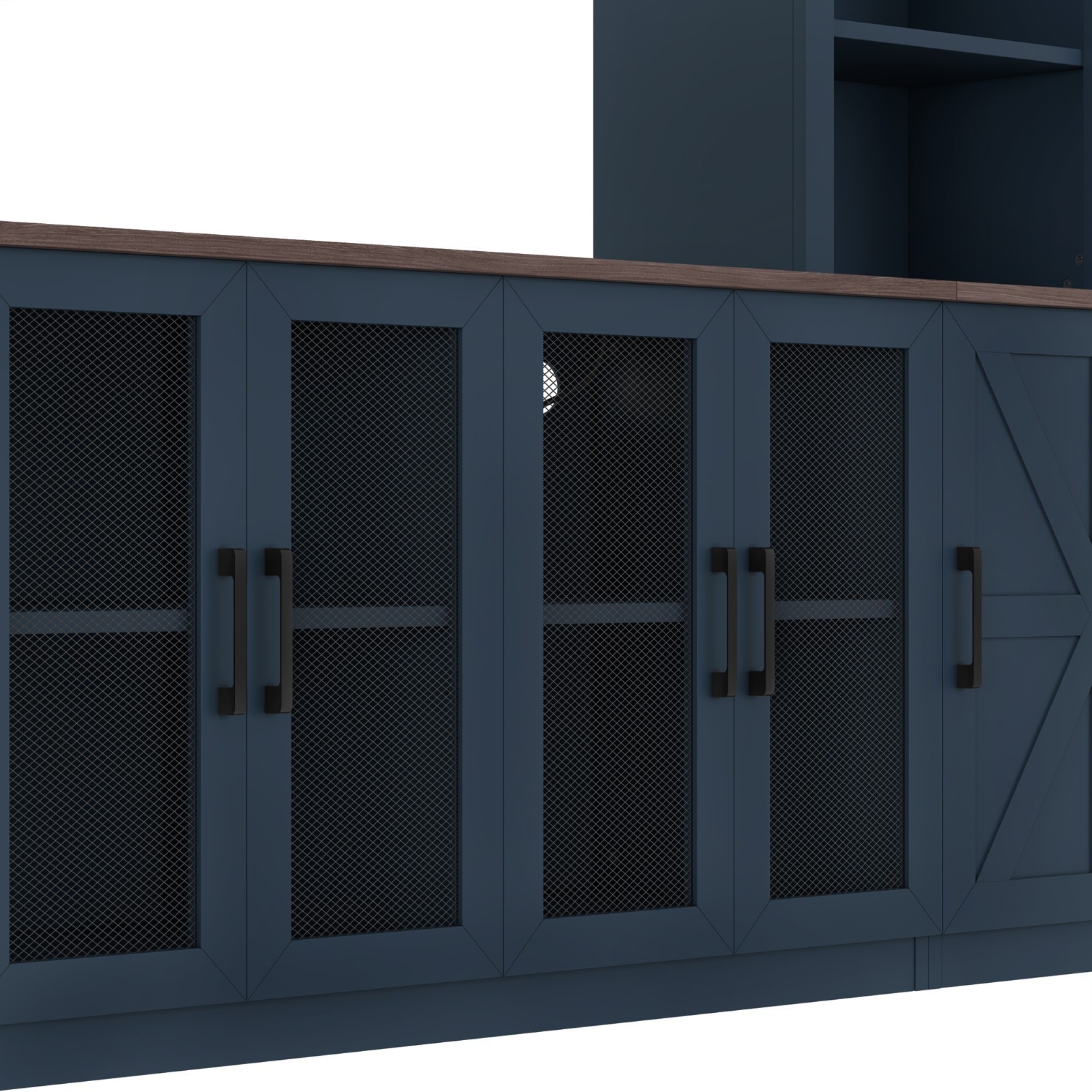 Blue Wall Unit Entertainment Center with Charging Station USB Storage TV Stand