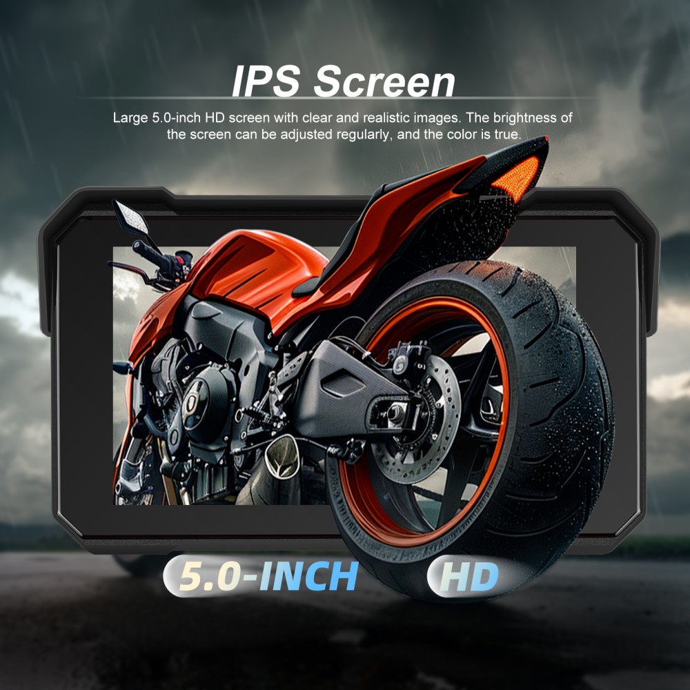 5" Wireless CarPlay Android Auto Portable Screen Waterproof Motorcycle Navigator