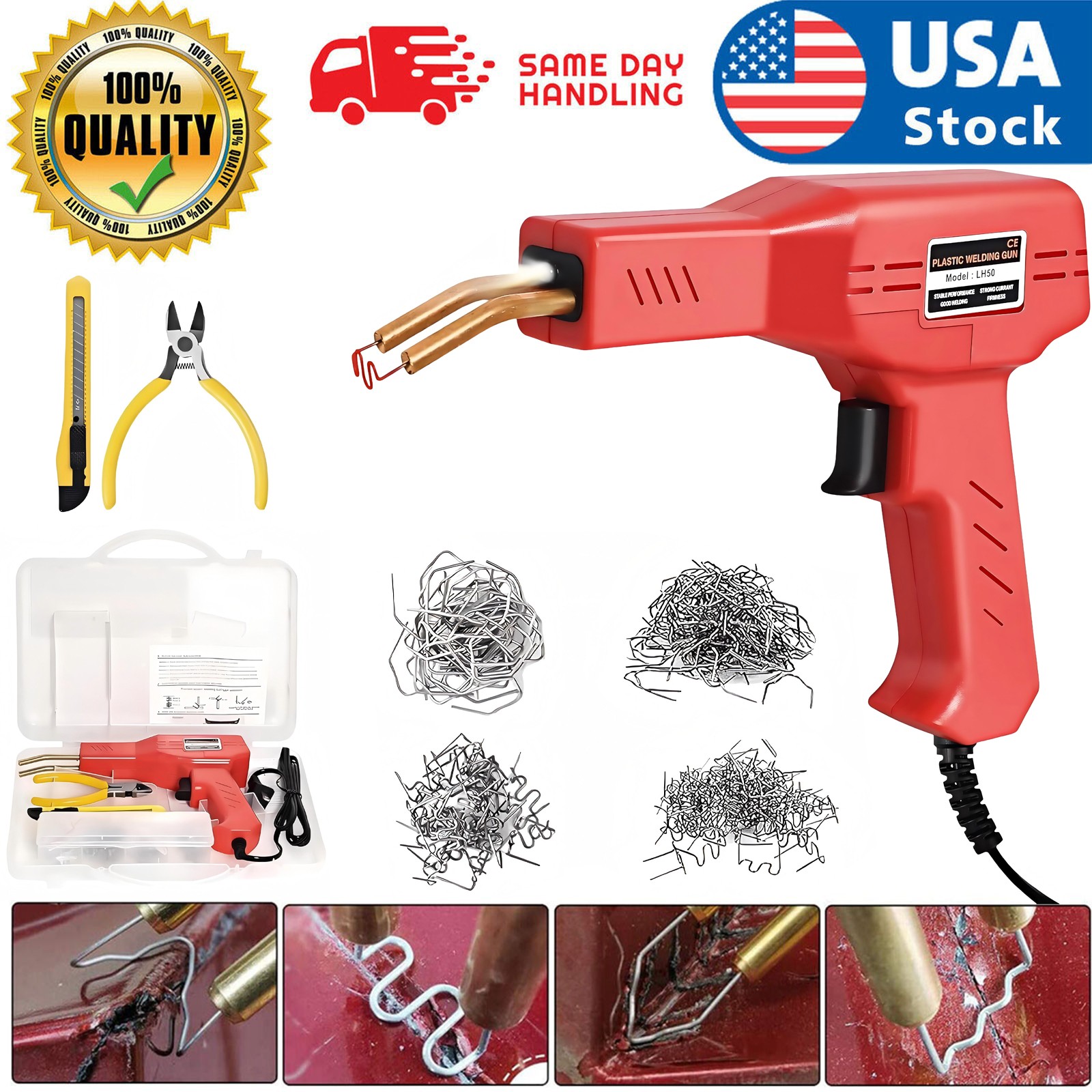 Plastic Welder Kit Soldering Hot Stapler Bumper Repair Welding Gun 200 Staples