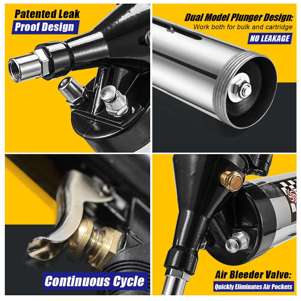 Air-Operated Grease Gun, Continuous Flow, Fully Automatic One Hand Operation