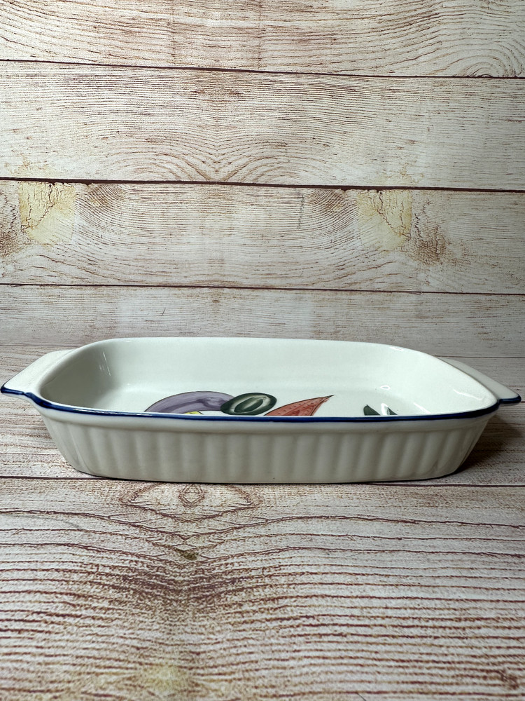 Radish Eggplant Stoneware Oblong Vegetable Pattern Casserole Dip Baking Dish