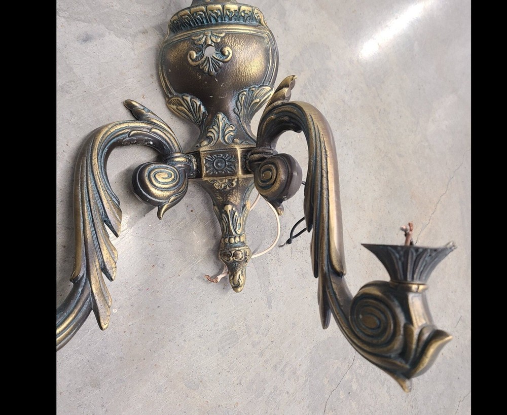 Ornate Antique solid brass double arm wall sconse